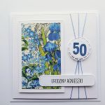 Kartka na urodziny niebieskie kwiaty z liczbą - Kartka urodzinowa z niebieskimi kwiatami