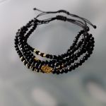 Bransoletka Na Czarnym Sznurku Czerń i Złoto Hematyt - 