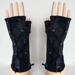 Rękawiczki mitenki czarne, wiązane  Rock