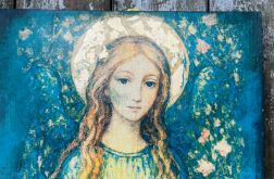 Anioł na desce 30 x 42 cm – z gołębiem i przesłaniem serca, życzenia
