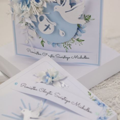 Kartka w pudełku dla chłopca na Chrzest Święty