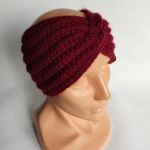 Opaska ręcznie robiona na drutach, bordowa. - bordowa opaska