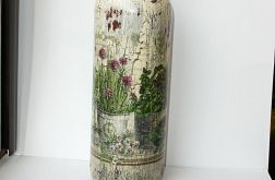 Butelka z ogródkiem ziołowym decoupage