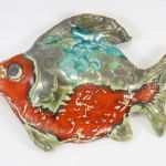 Ryba ceramiczna zielono pomarańczowa - dekor ceramiczny