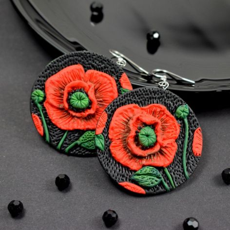 Długie kolczyki wiszące "czerwone maki"