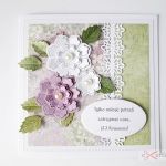 Kartka ROCZNICA ŚLUBU fioletowo-zielona - Kartka na rocznicę ślubu z biało-fioletowymi kwiatami