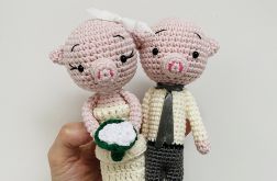 Młoda Para świnki szydełkowe prezent ślubny handmade