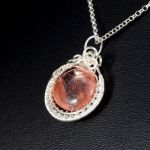 Srebrny wisior z kwarcem truskawkowym - Sterling Silver pendant with Strawberry Quartz gift for her gift for mom perfect present unique artisan jewelry for women