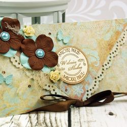 Kopertówka z okazji ślubu-turkusy i brązy