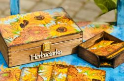 Zestaw prezentowy ze słonecznikami, pudełko na herbatę i podkładki, sielskie