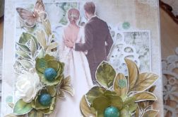 Kartka ślubna w zieleniach do pudełka