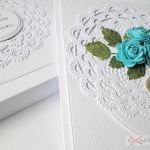 Kartka ŚLUBNA biało-turkusowa - Biało-turkusowa kartka na ślub w pudełku