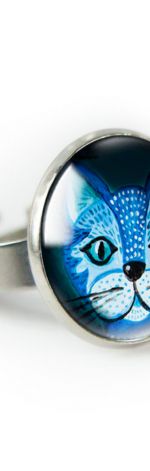 Blue cat pierścionek z ilustracją