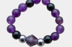 pierścionek ametyst hematyt onyks