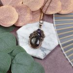 Miedziany ozdobny wisiorek z jaspisem i ametystem #555 - 