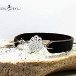 Damska bransoletka skórzana z łącznikiem kwiat - 