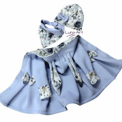 Komplet płaszczyk z uszkami czapka chustka błękit r.68/74