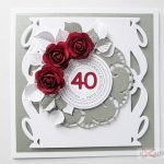 Kartka ROCZNICA ŚLUBU z bordowymi różami /Z - Szaro-bordowa kartka na rocznicę ślubu