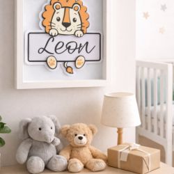 Ramka z imieniem dziecka – Lew Personalizowana dekoracja do pokoju dziecka