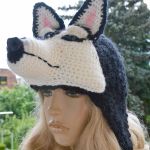 Czapka uszatka husky 6 który ma brwi - szydełkowy husky