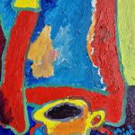 Duży obraz olej babcia i kawa - 