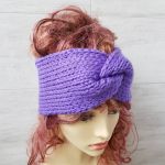 Lawendowa opaska, szeroka, gruba,ciepła. - wełniana opaska