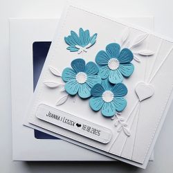 Minimalistyczna kartka ślubna biało-niebieska