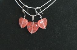 Różowy kwarc-kamień miłości, serduszka, zestaw biżuterii