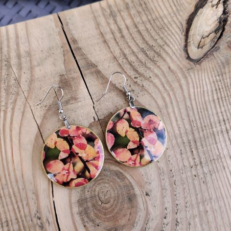 Kolczyki z grafiką pokryte żywicą - Jesienny Szept