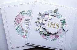 Kartka komunijna z kwiatami ręcznie robiona