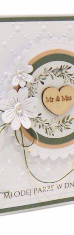 Kartka ślubna - wianek białe kwiaty kratka