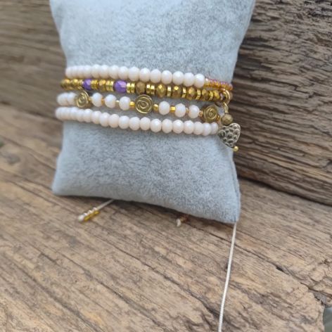 Bransoletka Na Sznurku Nude i Złote Koraliki 25.16
