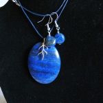 Lapis lazuli z pirytem, wisior i kolczyki - 