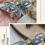 Unikalna broszka motyl z aksamitu z ozdobnymi kamieniami - Ręcznie robiona broszka motyl z aksamitu i koralików