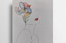 Kobieta,kwiaty 2 -akwarela formatu 24/32 cm