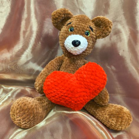 Miś pluszowy handmade z sercem | Maskotka na Walentynki prezent
