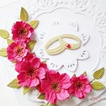 Kartka ŚLUBNA z różowymi kwiatami #1 - Biało-różowa kartka na ślub z obrączkami