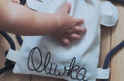 Bawełniany mini plecak miś z imieniem Oliwka
