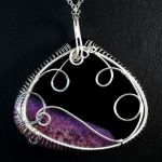 Srebrny wisior z naturalnym Agatem dwustronny - Sterling Silver pendant with pink black Agate / wire wrapped / Handmade
