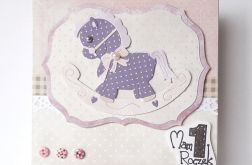 Kartka na roczek z konikiem fioletowym