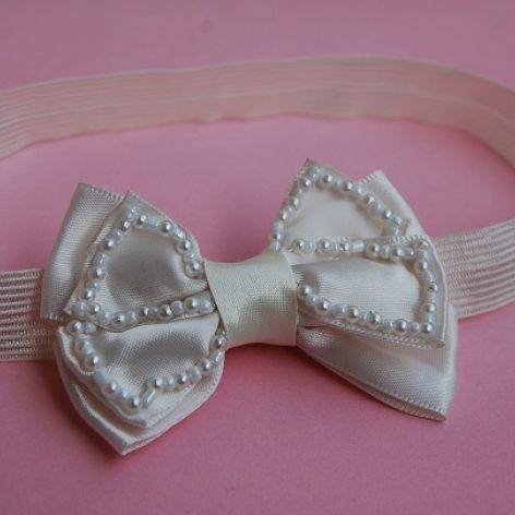 Opaska niemowlęca - Satynowa kokardka w złamanej bieli