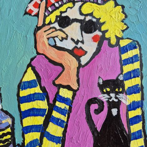 obraz olejny urlop na stole kocie wczasy