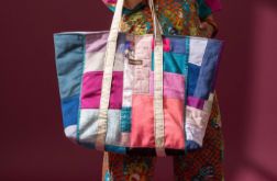 Shopperka no waste handmade patchwork unikatowa torba z resztek tkanin