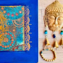Kufer boho na biżuterię, mandala, złote dodatki, prezent