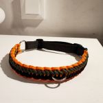 Obroża dla psa Paracord Handmade 42-50 cm L khaki-czarno-pomarańczowa - Góra przód