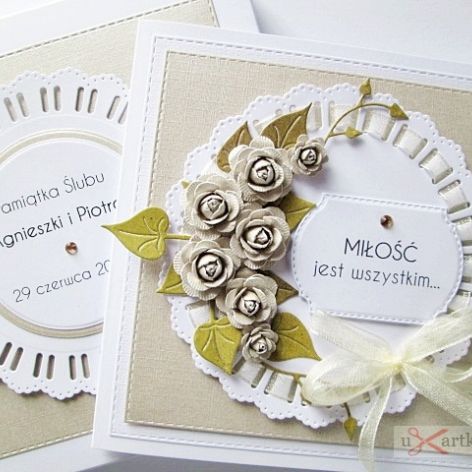 Kartka ŚLUBNA z beżowymi różami