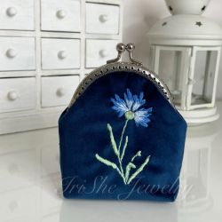 Portmonetka welurowa damska Chaber haftowana ręcznie 