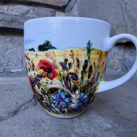 Porcelanowy kubek ręcznie malowany- Łąka