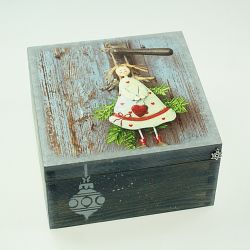 szkatułka drewniana, pudełko- Anioł