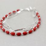 Czerwony koral i srebro - bransoletka łańcuszek - 